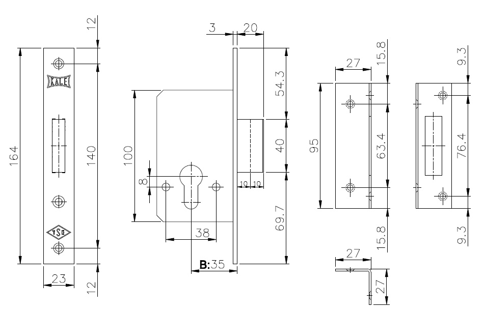 Корпус врезного замка 157 (35 mm) w/b (латунь)
