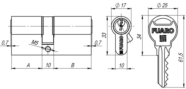 Цилиндровый механизм R300/70 mm-BL (30+10+30) AB бронза 5 кл. БЛИСТЕР