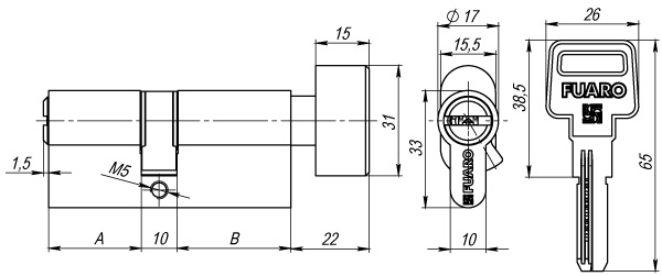 Цилиндровый механизм (R602/60) R6002Knob60(25+10+25) AB бронза 5Key с вертушкой