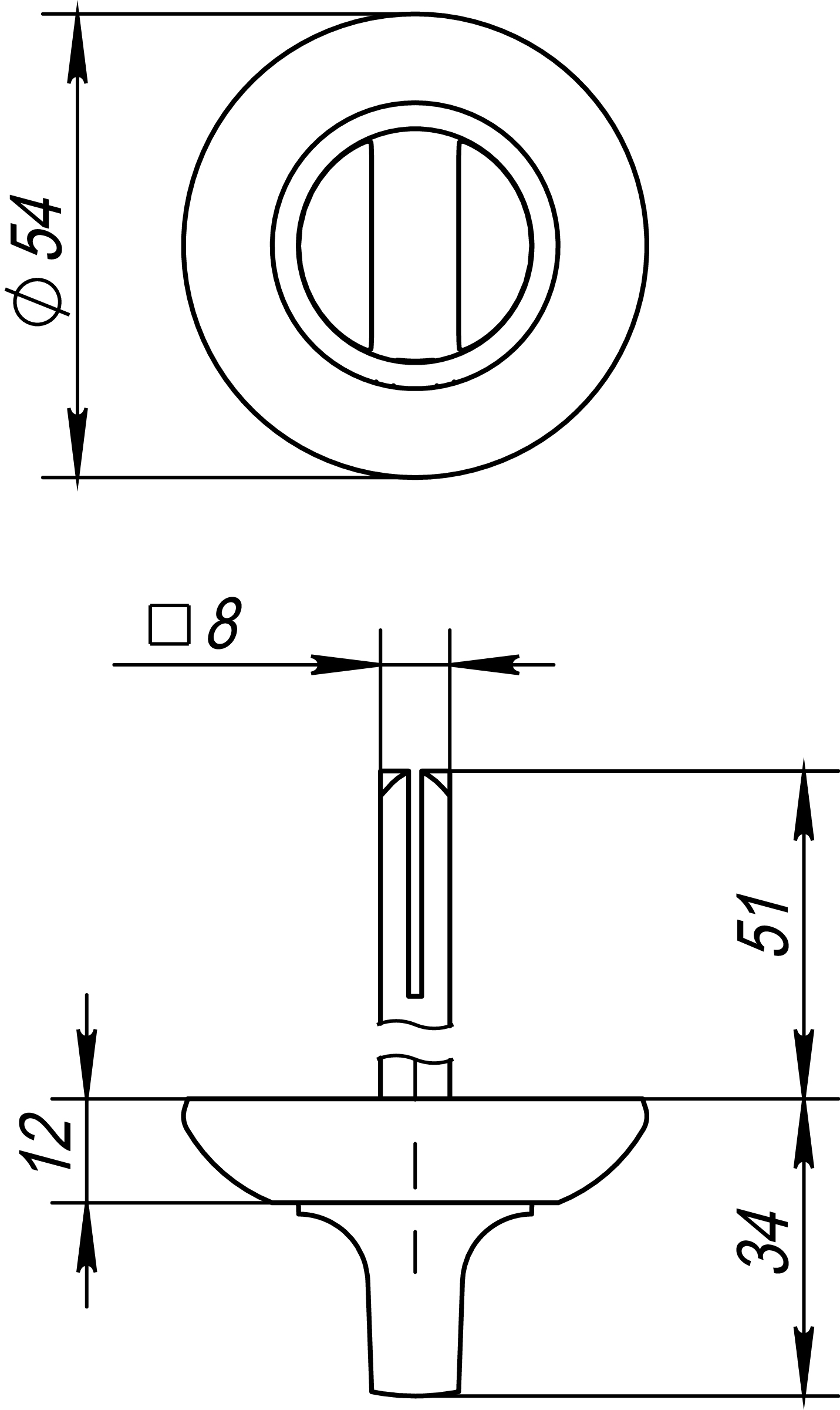 Ручка поворотная BKW8.R.RM54 (BKW8 RM) SN/CP-3 матовый никель/хром