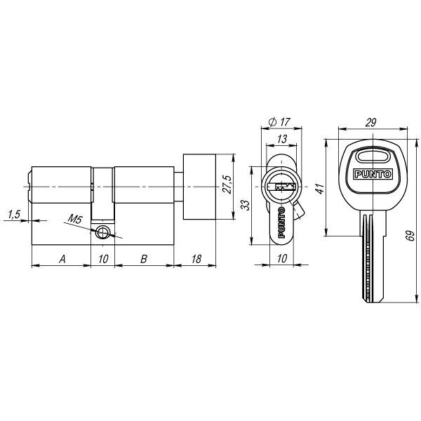 Цилиндровый механизм (A202/80) A2002Knob80(35+10+35) с вертушкой PB латунь