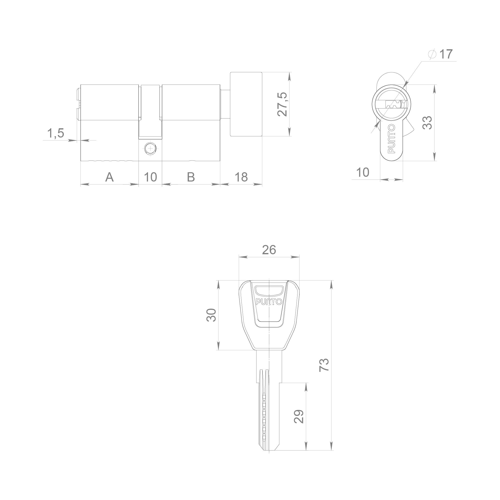 Цилиндровый механизм (A202/90) A2002Knob90(35+10+45) с вертушкой SN никель 