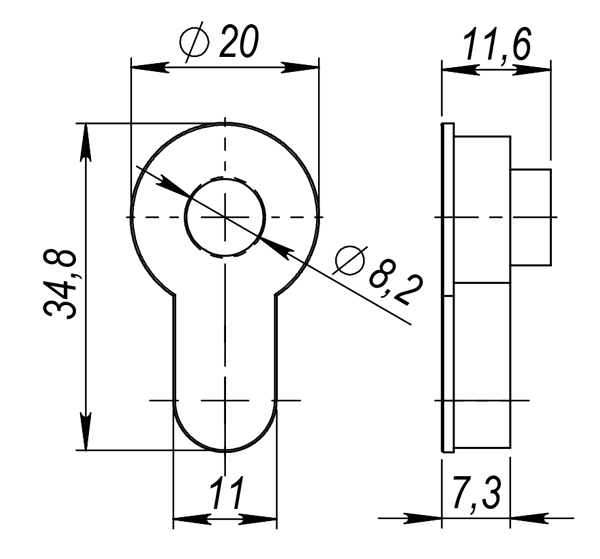 Вставка под шток ET.TANG.UNI (CYLINDER) СP-8 хром