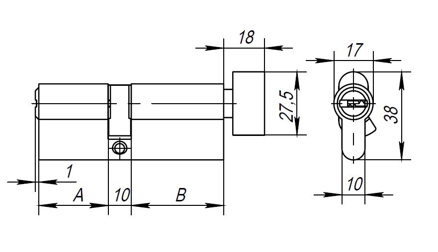 Цилиндровый механизм с вертушкой AX202/100 mm (45+10+45) CP хром 5 кл.