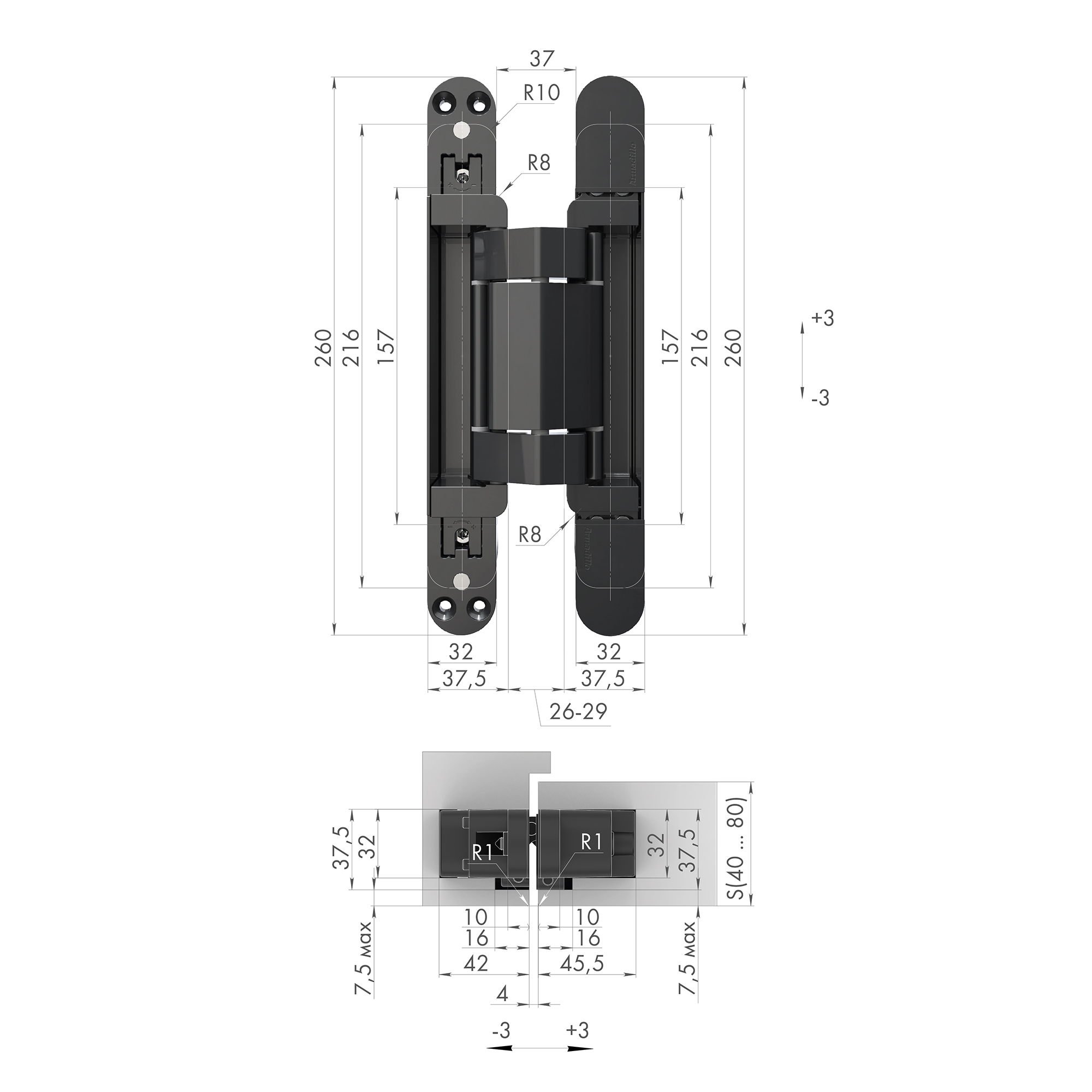 Петля скрытой установки U3D2200.VPG BL черный TECH