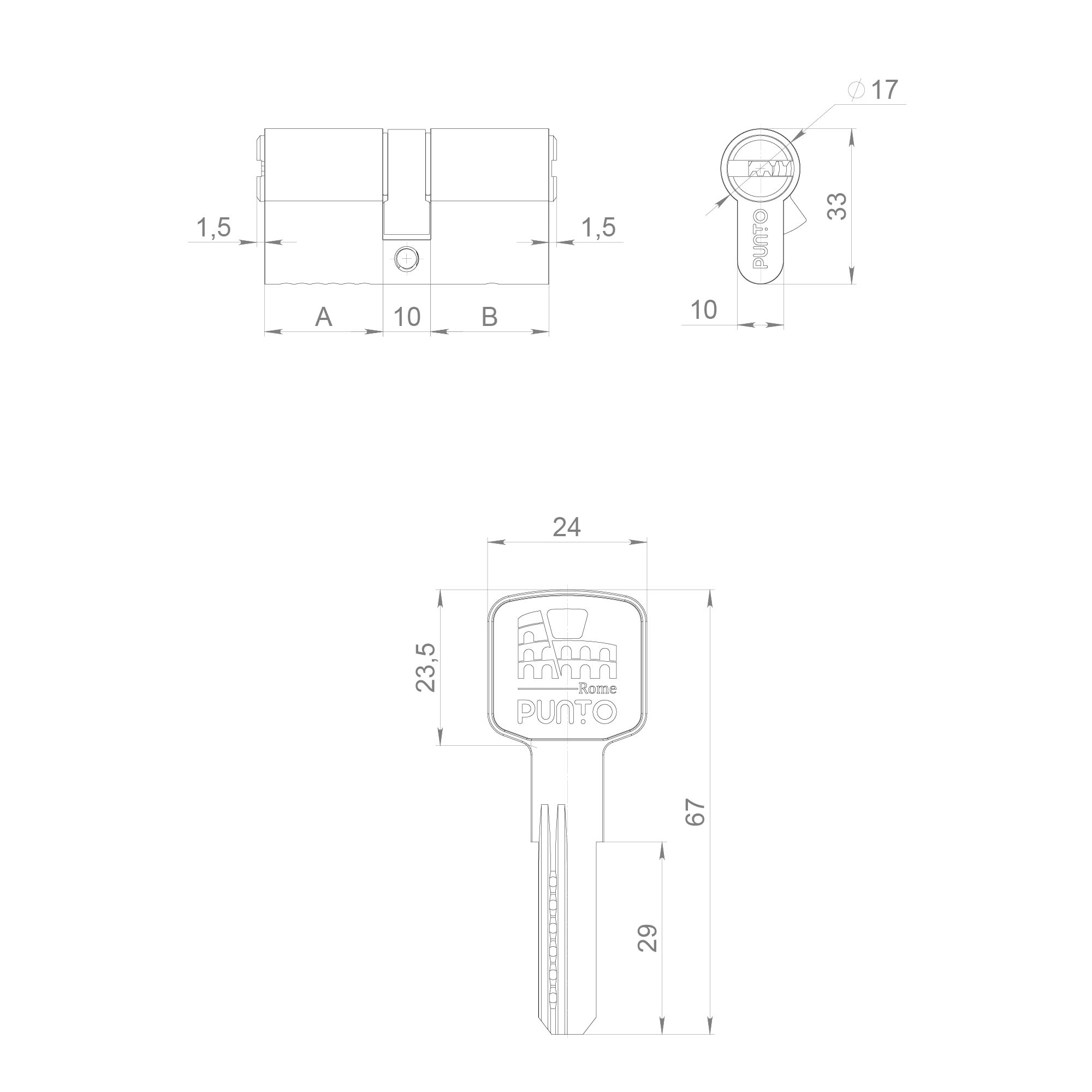Цилиндровый механизм Z3000Key100(30+10+60) СP хром
