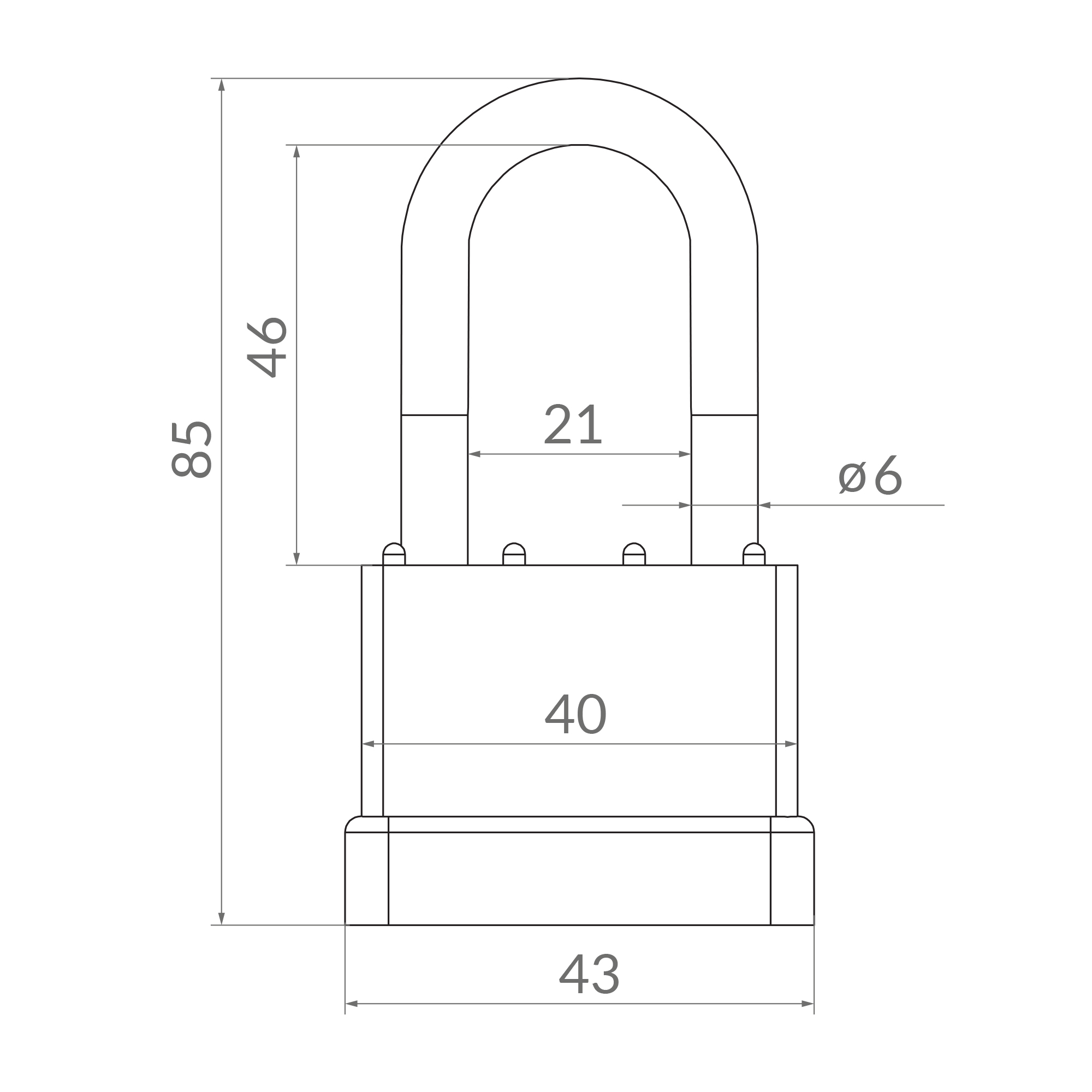Замок навесной PK-6540L 3 key англ. длинная дужка