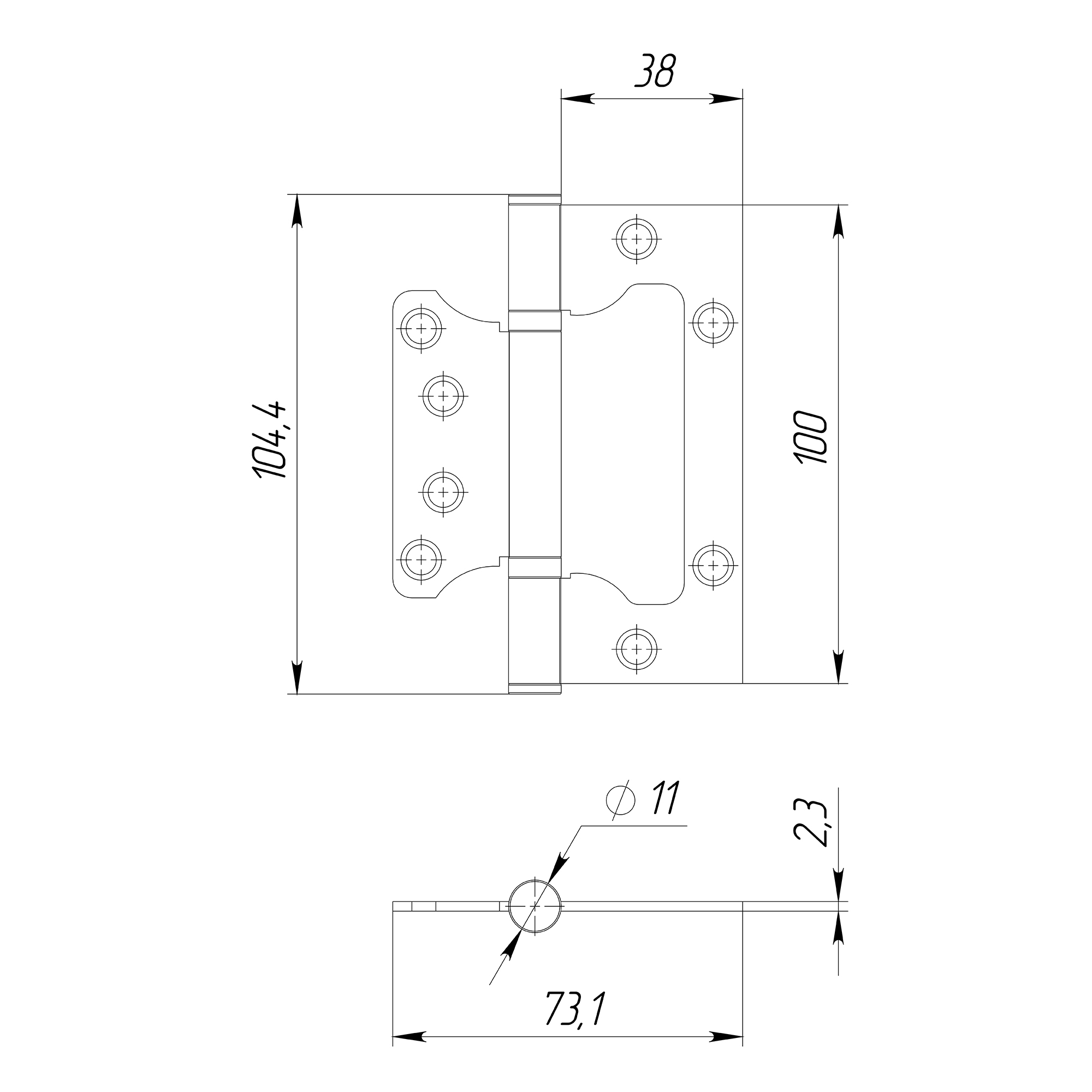 Петля универсальная без врезки IN4000W SSC (100/P-2B 100x2,3) сатин.хром