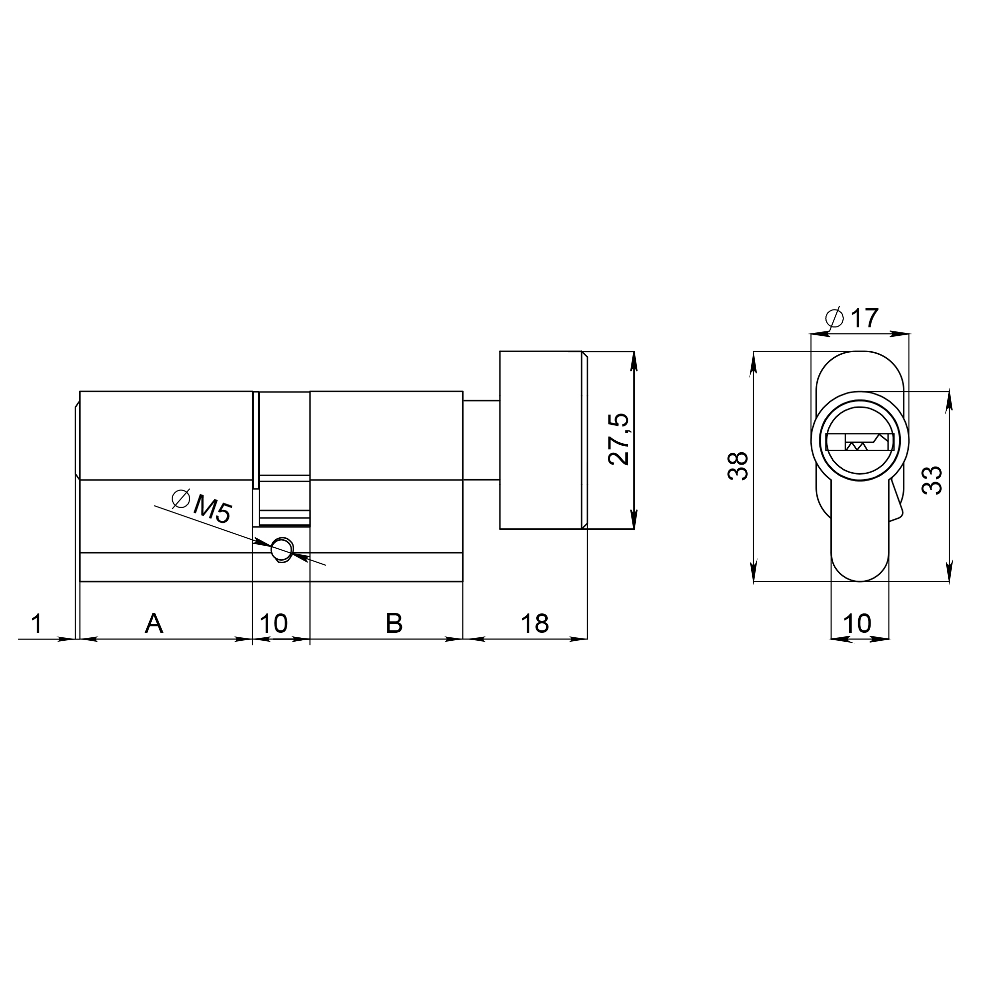 Цилиндровый механизм (200 ZM/110) 2000ZM Knob 110(55+10+45) BL-24 черный  5Key с вертушкой
