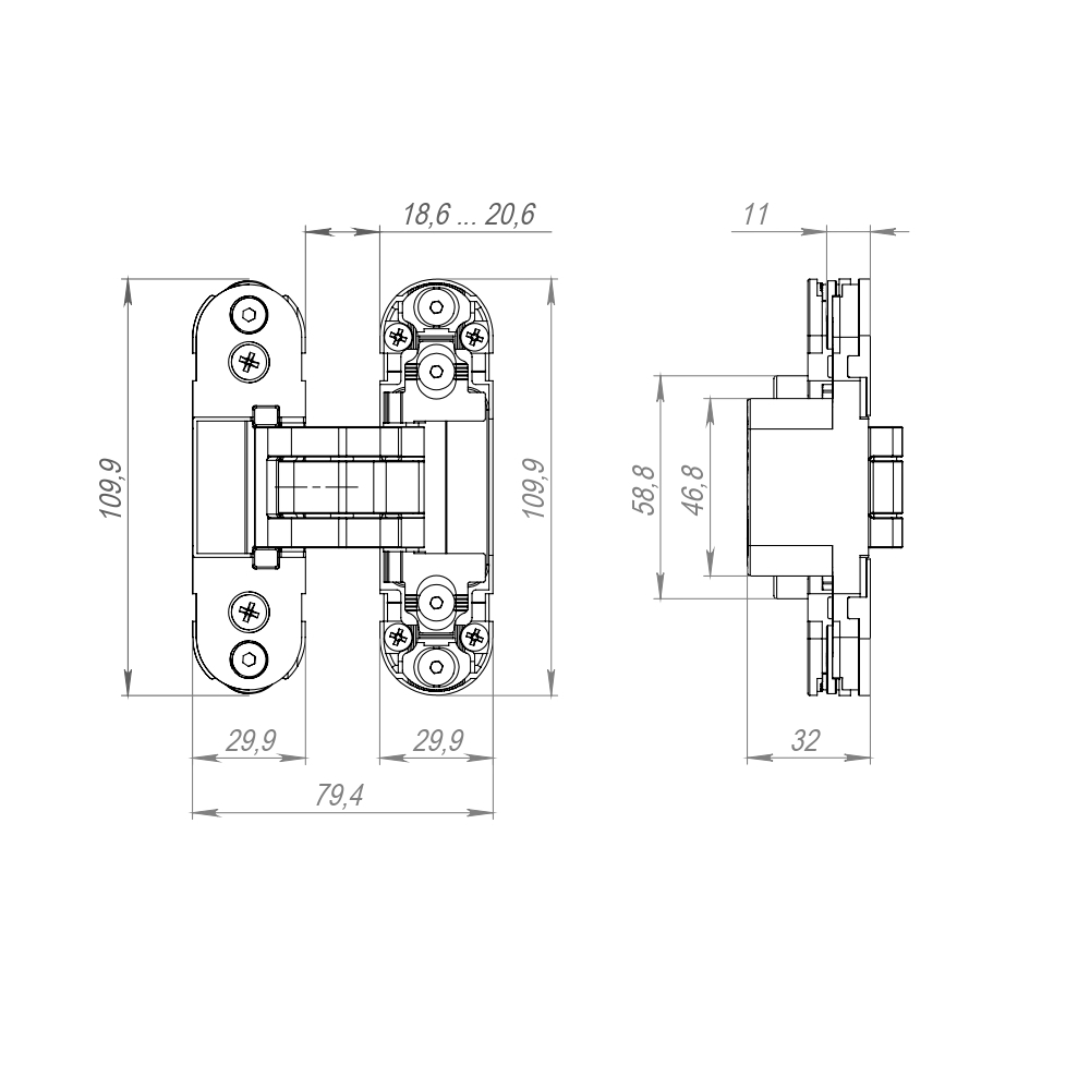 Петля скрытой установки U3D2000.TG FSG/2 флор. золото/2