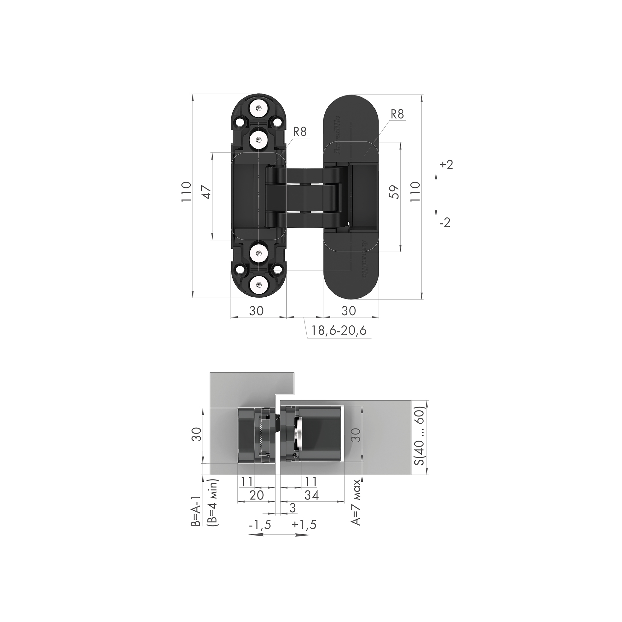 Петля скрытой установки U3D2000.TG FSG/2 флор. золото/2