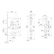 Замок врезной DD.INOX/C-55.72/R с роликовой защелкой (лиц.планка 20 мм)